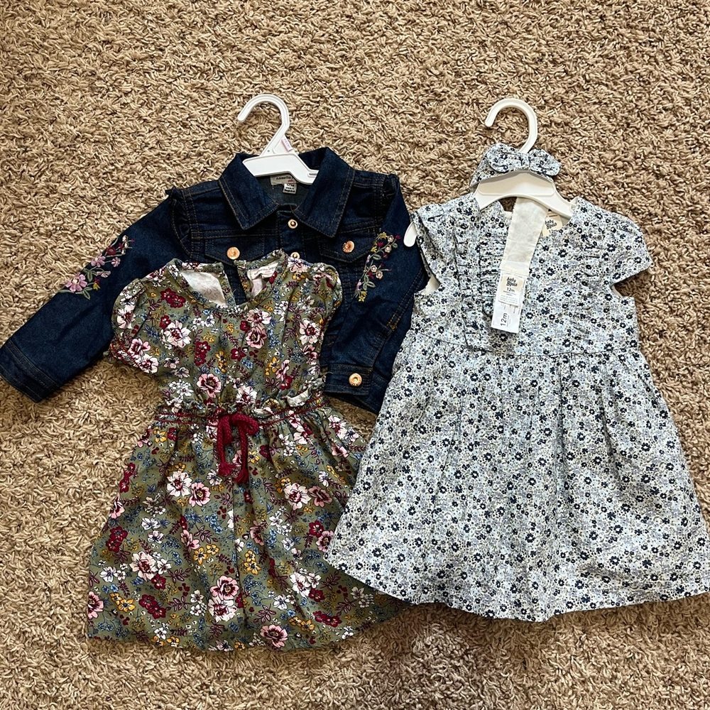 Floral and Patterned baby Dress Set with Jean jacket